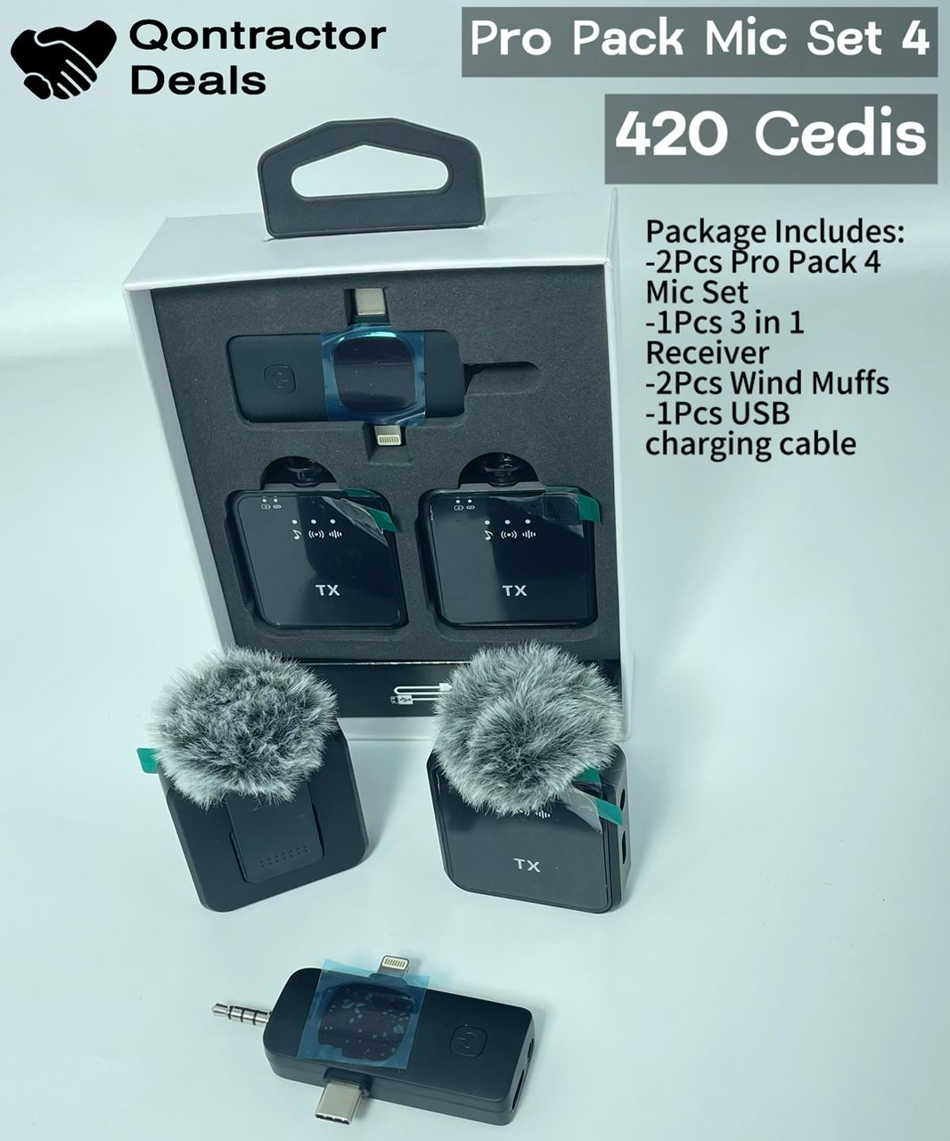 Qontractor Deals Pro Pack 4 Professional Content, Interview mic with wind mufflers