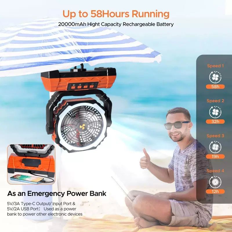 Super Breeze 36 hours Rechargeable Power Bank Fan with light - Image 2